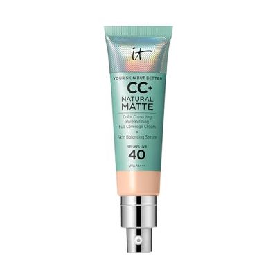 IT Cosmetics Full Coverage Foundation, Natural Matte, Made with Hyaluronic Acid, SPF 40 Protection, Your Skin But Better CC+, Shade: Light Neutral, 32ml