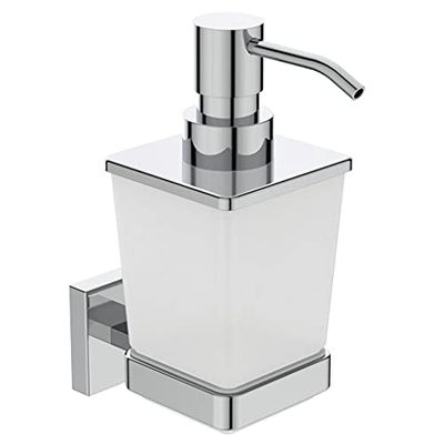 Ideal Standard IOM Cube Distributeur Savon Liquide Porte-Savon Liquide Mural Acier Verre Satiné Fixations incluses 150 ML E2252AA