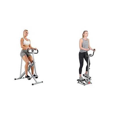 Sunny Health and Fitness Squat Assist Upright Row-N-Ride Rowing Machine, Horse Riding Machine + Twister Stepper Machine, Height Adjustable Stepper w/Handlebars & LCD Monitor