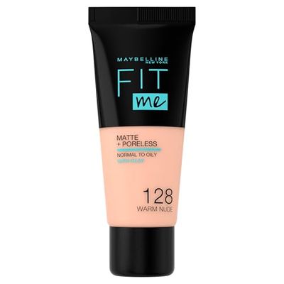 Maybelline New York, Base de Maquillaje que Calca a tu Tono Fit me! Mate y Afinaporos, Color: 128 Warm Nude