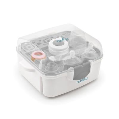 Nuvita 1085 Mikrovågssterilisator, ångsterilisator för upp till 3 babyflaskor, nappar och tillbehör, desinfektionsenhet för babytillbehör