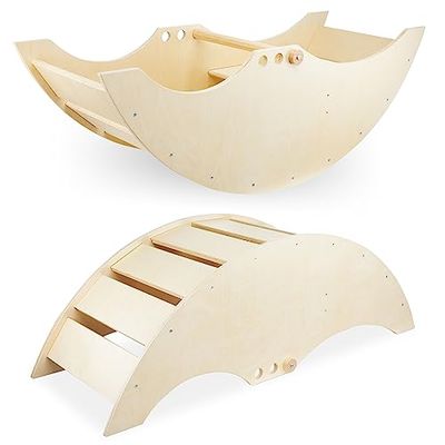Mamabrum, kinderbootladder met bank, 2 hoogteniveaus, handig, verstelbare handgreep, stevige constructie, comfortabele bankschommel houten klimboog