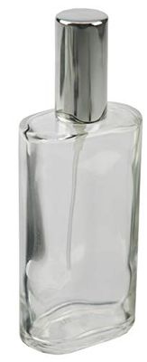 Fantasia Parfymflaska, tom med spraypump, oval klart glasflaska för självfyllning med parfym, sprejflaska och lock i påfyllningsbar, silver, 100 ml (1-pack)