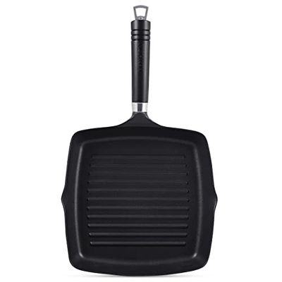 Ken Hom Cast Aluminium Grill Pan, 25cm, Excellence, Non-Induction/Metal Tool Safe/Phenolic Handle, Includes 1 x Griddle Pan, KH425004