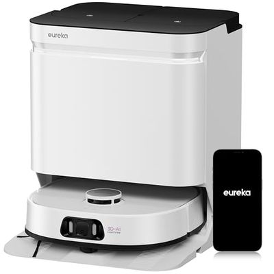 EUREKA J15 Ultra Robot Aspirateur Laveur 19 000 Pa avec Serpillière Extensible Relevable, Brosse Anti Enchevêtrement, Aspirateur Robot avec Station avec Lavage à l'eau Chaude 75°C, Batterie 5 200 mAh