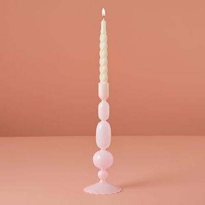 Milky Pink Bubble Glass Candle Holder – Tall Glass Candle Holders for Pillar & Taper Candles