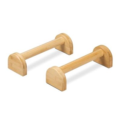 Relaxdays opdruksteunen, set van 2, push-up bars, bamboe, HxBxD 10 x 12 x 36 cm, push-up handles, handstand, natuur