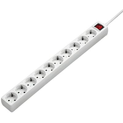 Extensão Hama de 10 tomadas com interruptor (cabo de 3 m, máximo 3500 W. Extensão XXL de tomadas em cor branca.