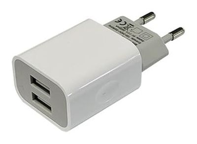 Brightium USB-snellader met 2 poorten, 5 V, 2000 mA, ideaal voor het efficiënt opladen van mobiele en elektronische apparaten.