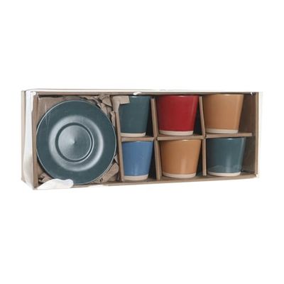 Cafe Set of 6 Stoneware 14 x 14 x 2 180 ml, Jaspeado Green