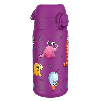 ION8 Gourde Enfant, Inox Léger, 400ml, Non Isolé, Anti-Fuite, Facile à Ouvrir, Verrouillage Sécurisé, Lavable au Lave-Vaisselle, Poignée de Transport, Acier Inoxydable, Extraterrestres