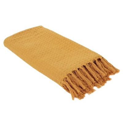 Jete de Canape Gaufre Jaune Ocre 130X160cm Deco Textile d'interieur Plaid et Jete de Lit