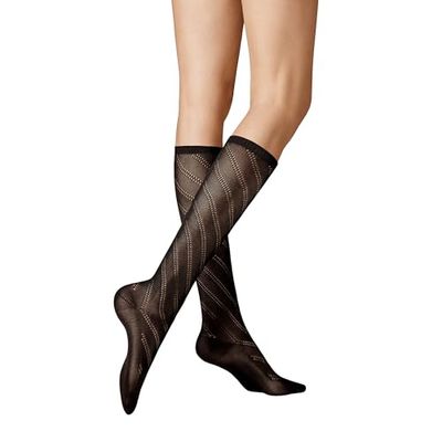 KUNERT Diagonal Crochet Fashion Calze al Ginocchio, Ebano 1541, 35-38 Donna