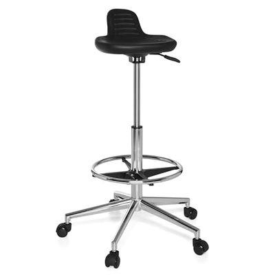 hjh OFFICE 665160 Taburete de Trabajo Top Work 03 Espuma rígida Negro, Asiento Antideslizante, Muy Alto, Silla de Trabajo, Taburete Cocina