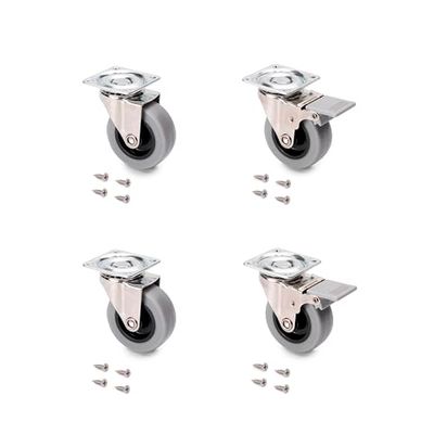 Emuca - Lote de 4 rodas pivotantes para móveis, com placa de montagem e rolamento de esferas e com rodas de borracha, cinzento, Ø 50 mm