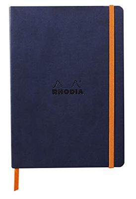 RHODIA 117444C - taccuino morbido Blu Notte - A5 14,8X21cm - Puntinato DOT - 160 pag. - Carta Clairefontaine Avorio 90g/m² - segnalibro, chiusura con elastico - Simil Cuoio - Collezione Rhodiarama