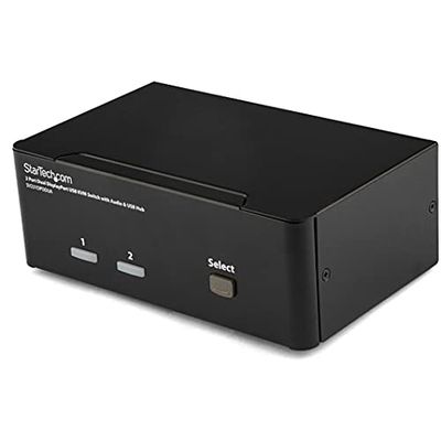 StarTech.com Conmutador Switch KVM, 2 puertos USB 2.0, Audio Vídeo DisplayPort 2 Monitores