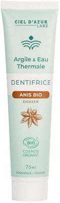 CIEL D'AZUR LABS - Denticlay Argile - Dentifrice Bio à l'Argile Blanche et à l'Eau Thermale de Digne les Bains - Certifié Bio Cosmos Organic - Tube 75ml - Anis