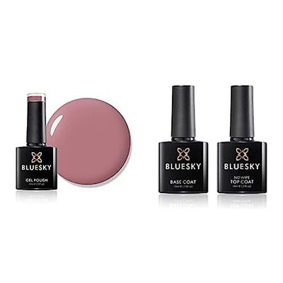 Bluesky Gel Nail Polish, Tease QXG080, Nude Pink, Bright, and No Wipe Top Coat and Base Coat, Soak Off LED UV Gel Nail Polish Set, Long Lasting, Shiny, High Gloss Finish, Clear, 2 x 10ml Bottles