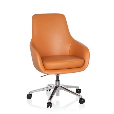 hjh OFFICE Fauteuil Lounge BARENO Cuir véritable Orange Fauteuil pivotant de Haute qualité confortablement rembourré
