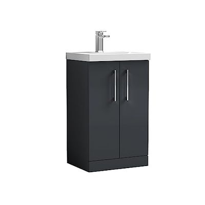 nuie ARN1401A Arno Floor Standing 2 Door Vanity Unit & Mid-Edge Ceramic Basin, 500mm, Soft Black