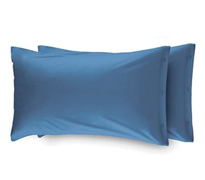 Bicheria Web - Par de Fundas de Almohada de Franela Suave, Fundas de Almohada con Botones Laterales 52 x 82 cm, Color Liso Avio