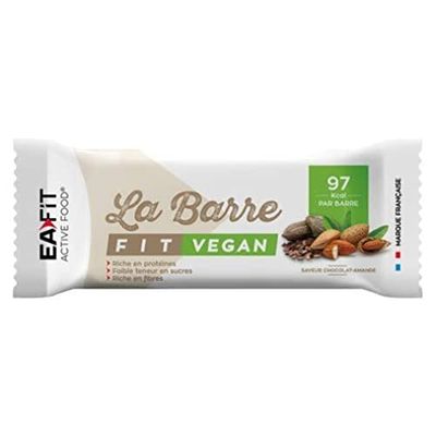 EAFIT LA BARRE FIT VEGAN - Chocolat Amande - 28 g - 32% de protéines - 97 Kcal par barre - Riche en protéines - Faible teneur en sucres - Riche en Fibres