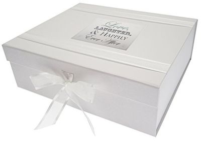 WHITE COTTON CARDS - Scatola dei ricordi per matrimonio con scritta Love & Laughter, Happily Ever After, realizzata a mano, misura L 2 x