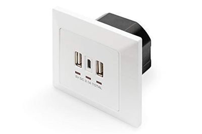 DIGITUS DA-70618 - Inbouw USB-lader - 2x USB-A tot 2,8A / 1x USB-C tot 2,8A - Inbouwdiepte Inbouwdiepte 32 mm - Voorwaardelijk designgeschikt - Zuiver wit RAL 9003
