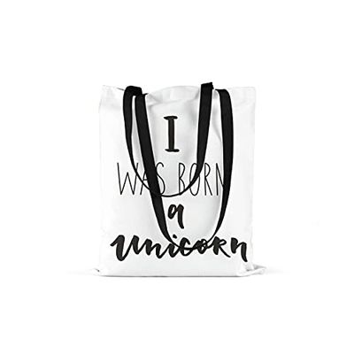 Bonamaison Printed Tote Bag, Reusable Grocery Bag, Shopping Bag, Machine Washable, Foldable, Canvas Cloth Bag with Black Handles, Size: 48x55 Cm