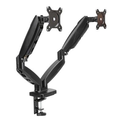 Amazon Basics Support à deux bras réglables à ressort à gaz pour écrans, peut accueillir des écrans allant jusqu’à 27" (68.6 cm), Noir