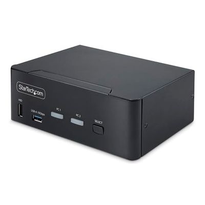 StarTech.com Switch KVM DisplayPort 2 Ports, 8K 60Hz / 4K 144Hz, DP 1.4, 2 Ports USB 10Gbps, 4 Ports USB HID, Commutateur KVM, Commutation par Touches de Raccourci, Conforme TAA