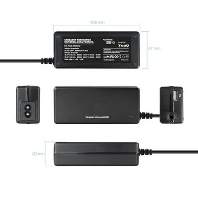 Cargador Universal portátil de 65W para automóvil, Incluye 1 Puerto USB y 8 Conectores Diferentes compatibles con múltiples Dispositivos, Ideal para Cargar en Viajes.