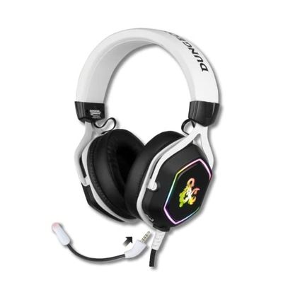Konix Dungeons & Dragons Cascos de Gaming universales con Cable Rainbow 7.1, Altavoces de 50 mm, micrófono, Cable de 2 m, Blanco y Negro