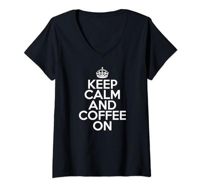 Donna Funny Coffee Lover Keep Calm and Coffee On Maglietta con Collo a V