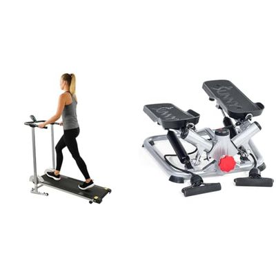 Sunny Health & Fitness Advanced Twist Stepper Machine w/Resistance Bands, Portable Mini + Foldable Manual Treadmill, Compact Cardio Fitness, Durable Non-Electric Incline Exercise