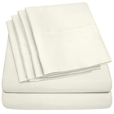 Sweet Home Collection - Conjunto de lençóis, 4 peças, 1500 fios, qualidade egípcia, lençol de baixo com cantos amplos, creme, casamento