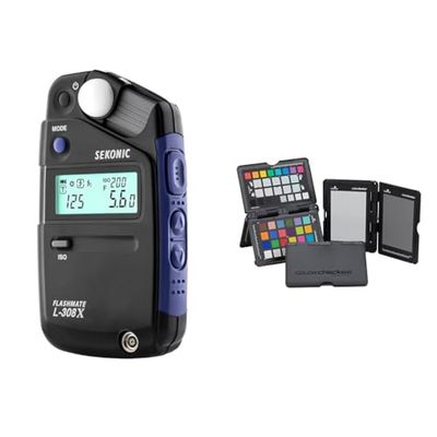 Sekonic, Flashmate L-308X, Esposimetro per fotografi e cineasti – nero/blu & Calibrite ColorChecker Passport Photo 2: color chart per la fotografia