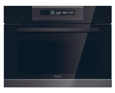 Haier Series 4 HWO45CO4P7B - Horno Multifunción, Pirolítico, Potencia 3000W, Capacidad 50L, 45cm Alto, 12 Funciones, Display táctil, Ventilación Radial, 4 Cristales en puerta, Negro