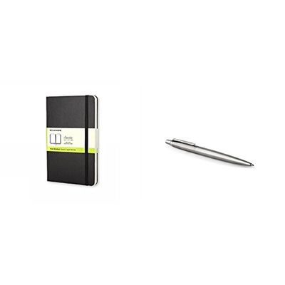 Moleskine Plain Pocket Notebook and Parker Jotter CT Ballpoint Pen, Gift Box - Stainless Steel