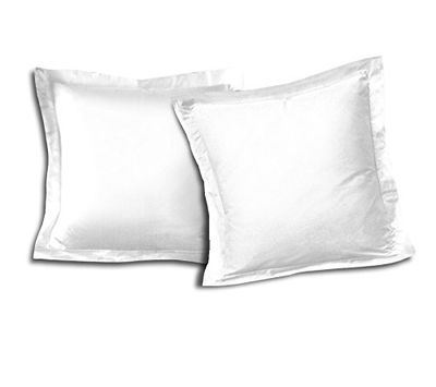 Home Linge Passion Lote de 2 fronhas com volante plano de 57 fios, algodão, branco, individual, 63 x 63 cm, 2