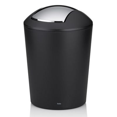 kela Seau à cosmétique noir 1,7l, mini poubelle de salle de bain avec couvercle basculant, plastique, MARTA, petite poubelle de table noire mate