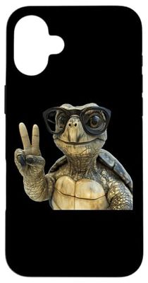 Turtle With Glasses Peace Sign Case for iPhone 16 Plus
