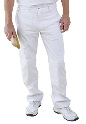 Fit For The Job Pantalones Cargo 100% algodón con múltiples Bolsillos para Pintor Blanco con Bolsillos para Rodilleras y Bolsillo para teléfono Celular, Taladro de algodón Suave para un Trabajo
