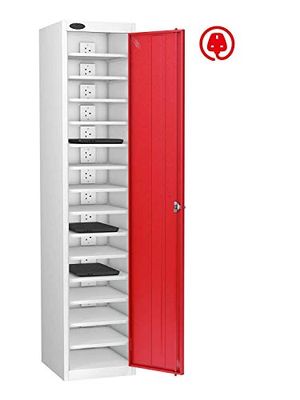 Single Door 15 Shelf MEDIA Charging Locker, Red, Combination Lock