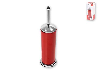Home Porte Brosse WC, métal, Rouge/Acier, 12 x 12 x 30 cm