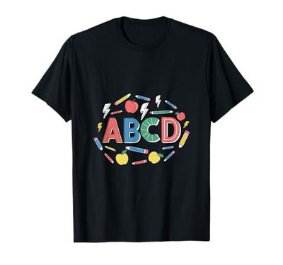 Divertente ritorno a scuola Abcd insegnante rocce Abcs insegnanti rock Maglietta