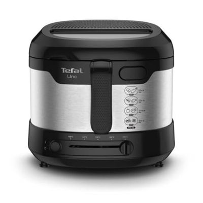 Tefal Uno M FF215D Freidora | 1470 W | Capacidad: 1 kg | Termostato ajustable | Ventana de visualización | Posición de goteo | Acero inoxidable/Negro, Mediana