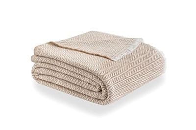 Todocama Couverture en Coton Extra Doux, Quatre Saisons, Couvre-lit Multi-usages canapé, Plaid, Couverture Foulard (230 x 240 cm, Beige Arena).
