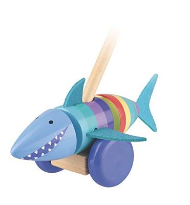 Shark Push Along Toy - Animal Push and Pull Along Toys for 1 Year Olds, Wooden Toys - Toddler Toys, Perfect 1st Birthday Gifts For Boy and Girl - Early Development & Activity Toys by Orange Tree Toys